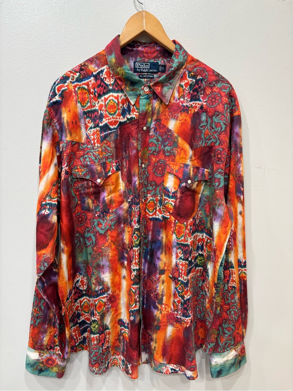 Vintage Polo Ralph Lauren RL Western Pearl Snap Ikat Aztec Shirt Men’s Size XL